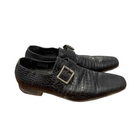 Vintage Other - Vintage black leather croc embossed slip on dress shoes men's size 9 Italy made